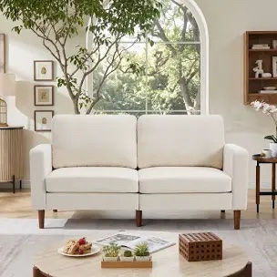61" W Upholstered Modern Farmhouse Faux Leather Square Arm Velvet Loveseat