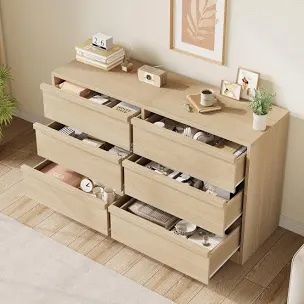 Box 2/2 Jarne 32.72" Wide Natural Wood 6 Drawers Dresser Modern Dresser Chest For Bedroom  Living Room, Natural Oak-A