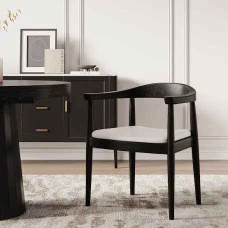 Dining Chairs, Mid-century Dining Room Chair, Carbon Steel Legs, Upholstered Seat, Textured Leather, Ergonomic Curved Backrest, Morden For Kitchen, Restaurant- black