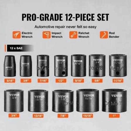 VEVOR Impact Socket Set 12-Piece SAE