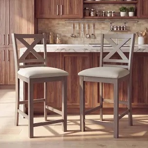 Country Upholstered Bar Stool Solid Wood Counter Stool (Set of 2)