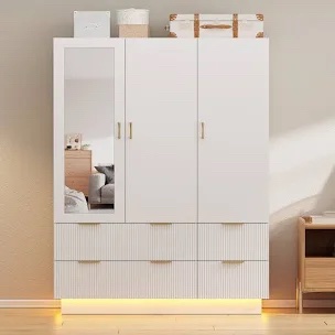 Box 1/2 Alvage Armoire Wardrobe Closet With 3 Doors and LED Lights