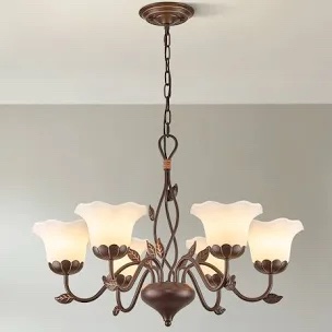 6-Light Steel Dimmable Classic / Traditional Chandelier, Frosted Glass Pendant Light
