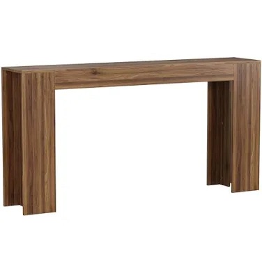 Vercelli 63.0" Wide Wooden Rectangular Console Table with Travertine-Inspired Doors and Gold Accents