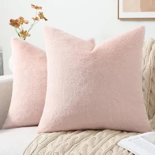 Faux Fur Decorative Pillow Cover, Blush Pink 2 ct