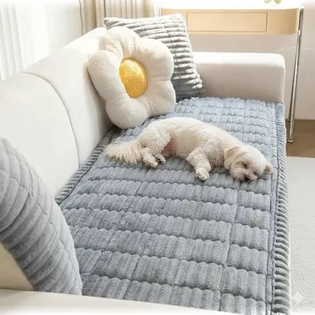 (Stock image not exact- see photos)Gray Textured Faux Fur Pet Mat or Furniture Cover