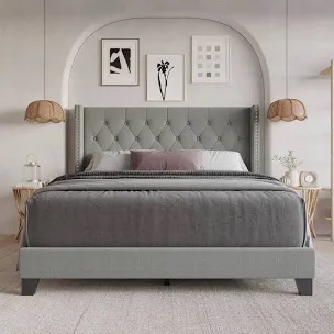 Queen Tufted Upholstered Panel Bed - Gray