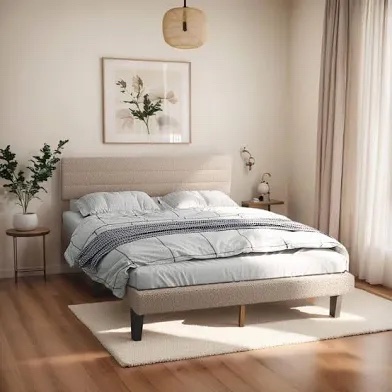 Generic, Solomon Platform Bed, Queen, Beige Boucle, (Box 1 - Headboard)