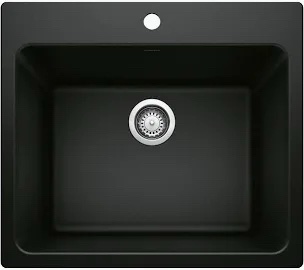 24"Lx18"W Black White Quartz Composite Laundry Sink Undermount Utility Sink Deep Single Bowl Laundry Tub with Accessories
