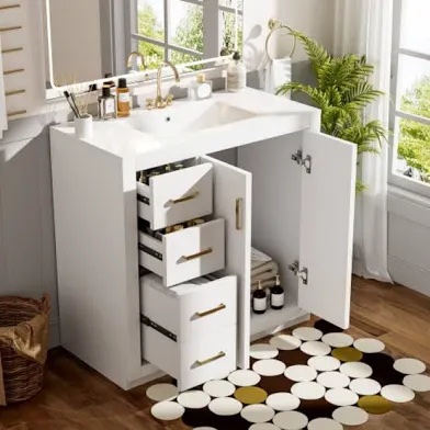 36" Bathroom Vanity with Solid Wood Frame and 3 Drawers