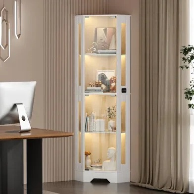 Modern Glass Display Cabinet, 65-Inch Corner Curio Showcase