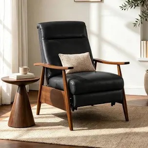 (Dark blue)Adjustable Recliner with Manual Push-Back Reclining and Integrated Footrest