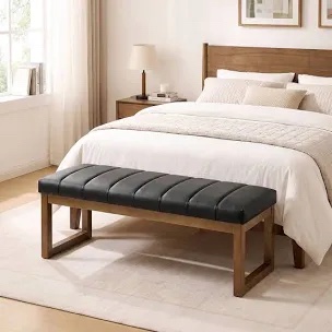 53" Wide Faux Leather Upholstered Bench