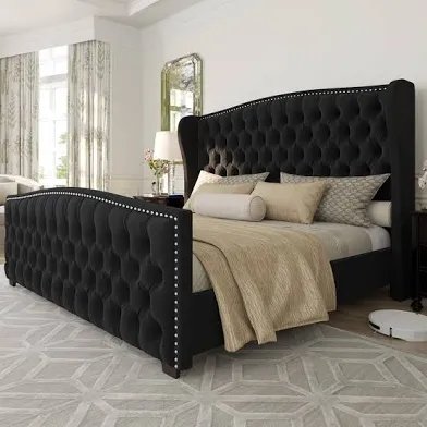 Upholstered Queen Bed Frame with Tufted Headboard (Box 1 only)