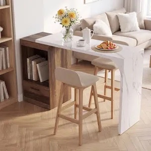 63 Inch Counter Height Bar Table with Storage Cabinet