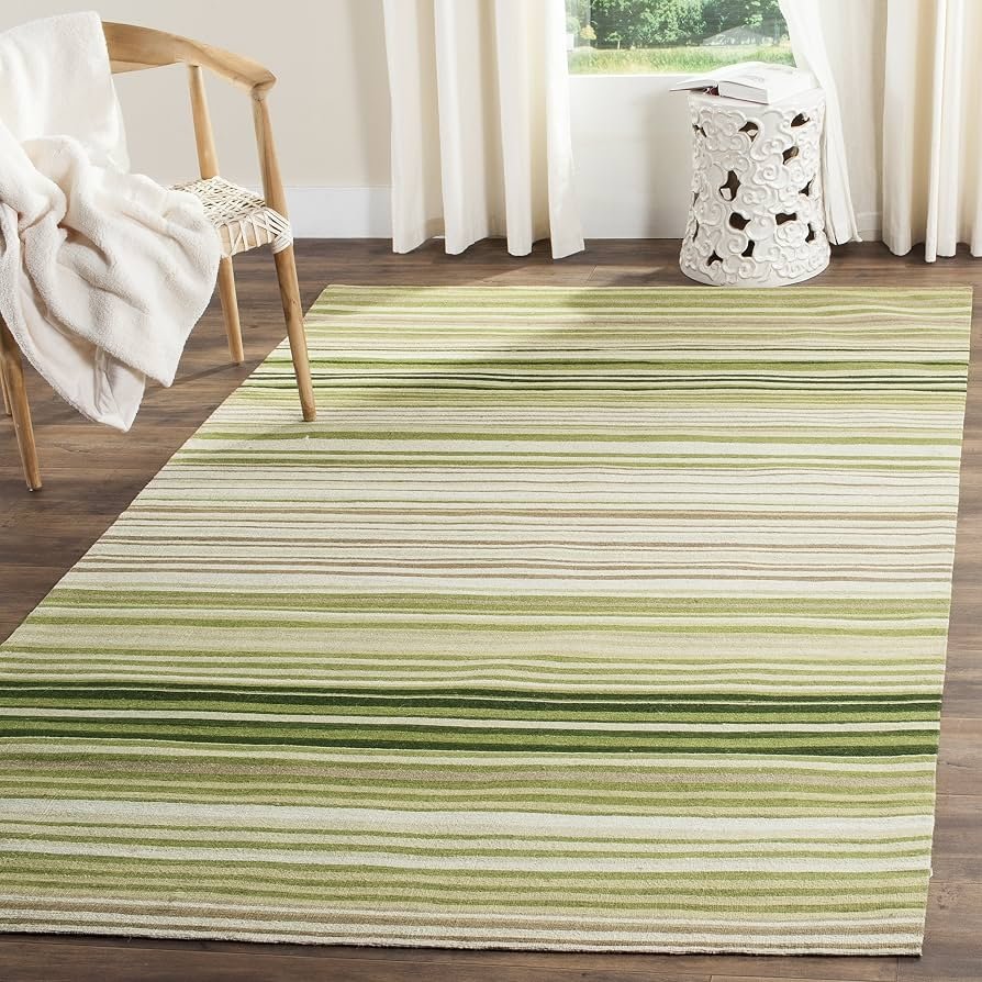 Striped Area Rug, Green and White