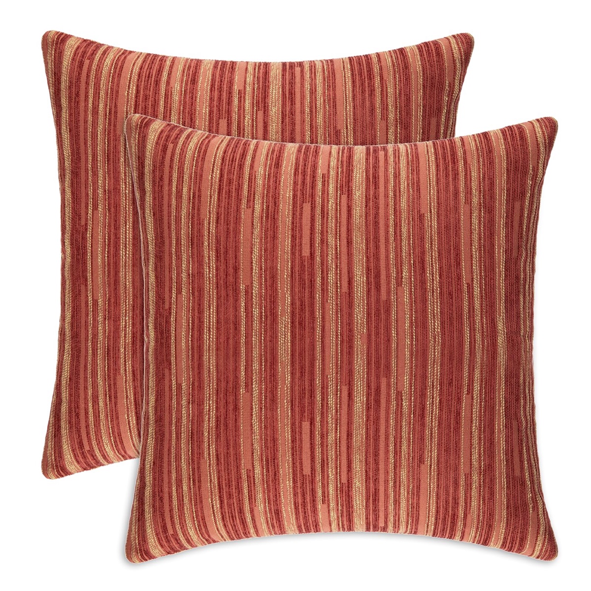 Decorative Throw Pillow Cover, Red and Gold Striped Textured Fabric