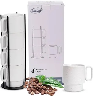 Stackable Mug Set with Chrome Storage Rack