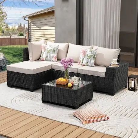 (Box 1 of 2 only)Outdoor L-Shaped Rattan Sofa Set Two-Seater Part, Black