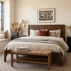 Timberline Traditional Country Farmhouse Bed with Tall Headboard