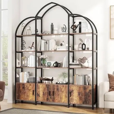 Arched Triple Wide Bookshelf, 84'' H Large Bookcase with 15 Cubby Storage