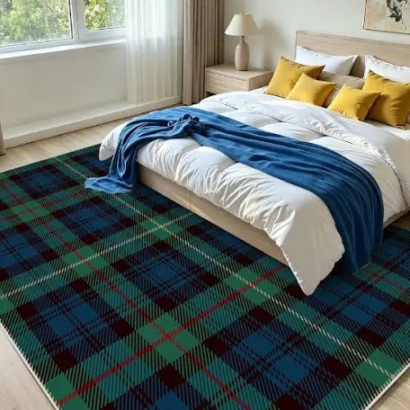 (Bed not included in photo,just rug)Blue and Green Plaid Area Rug