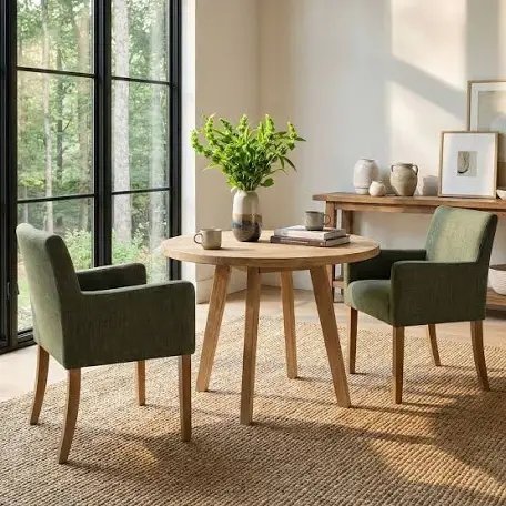 20.5" Seat Height Linen Upholstered Solid Wood Dining Armchair (Set of 2)