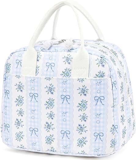 (Similar to stock photo)Blue and green Floral Print Tote Bag style insulated lunch bag