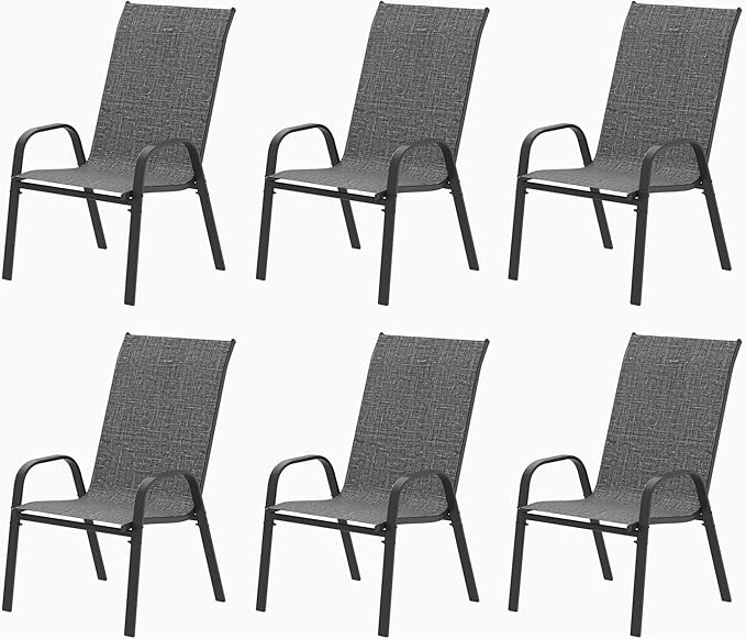 Patio Chairs Set Of 6, Outdoor Dining Chairs Stackable For All Weather, Teslin Metal Modern Outside Furniture Chair