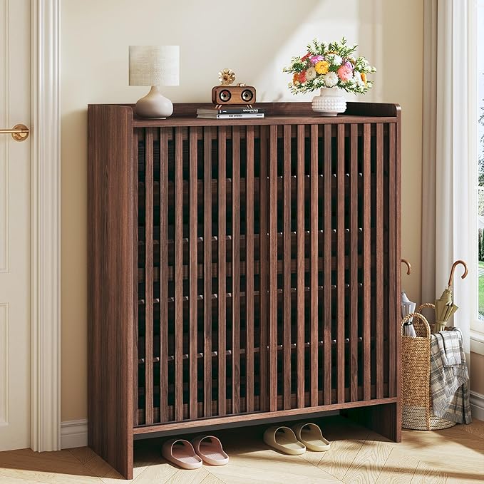5-tier Shoe Cabinet With Sliding Shutter Doors Adjustable Shelf