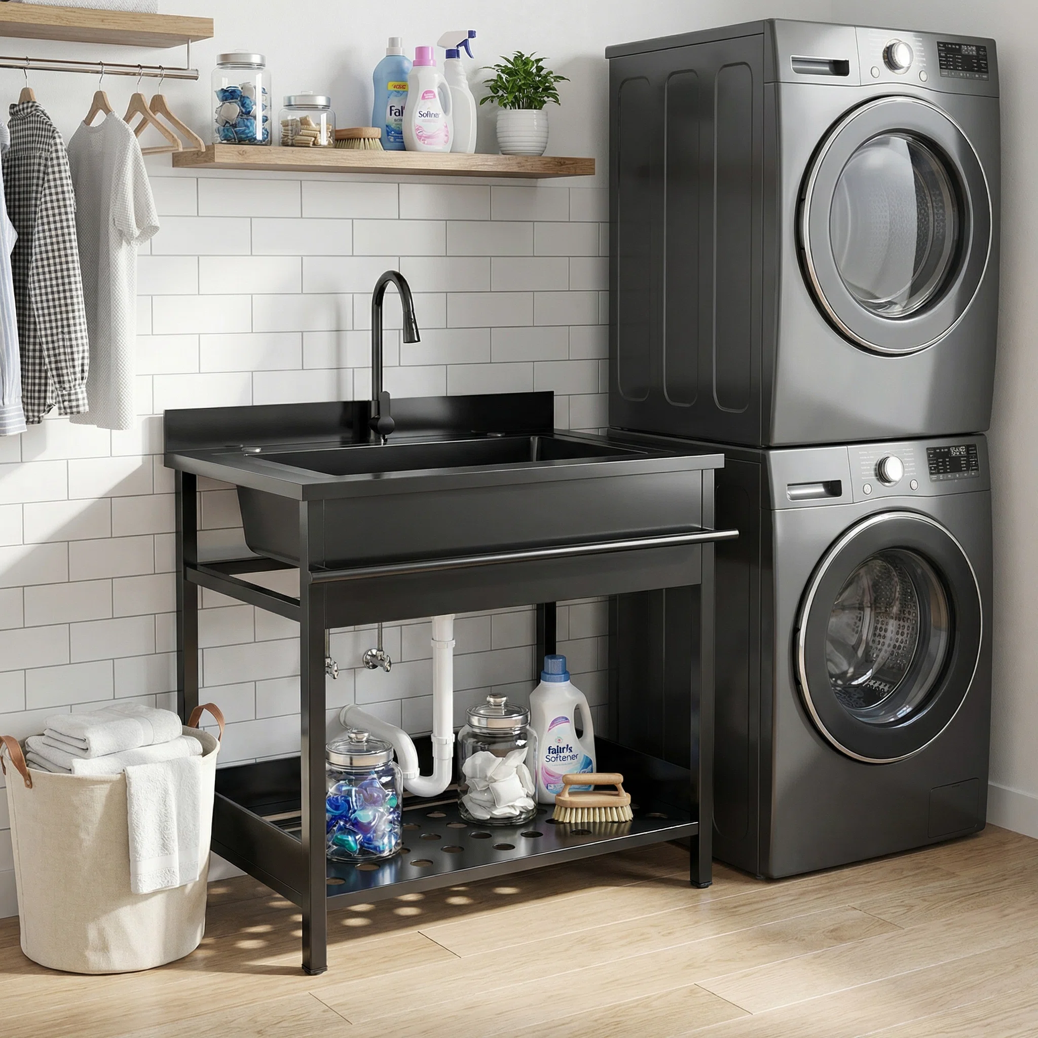AiYchen 39" Stainless Steel Freestanding Utility Sink With Hot/cold Pull-out Faucet, Heavy-duty For Laundry Room, Garage, Workshop, Greenhouse, Pet Care | Wayfair