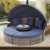 HOMEFUN Clamshell Sectional Seating Furniture Round Outdoor Daybed with Canopy Lift Coffee Table and Nay Blue Cushions HFHW-821NY