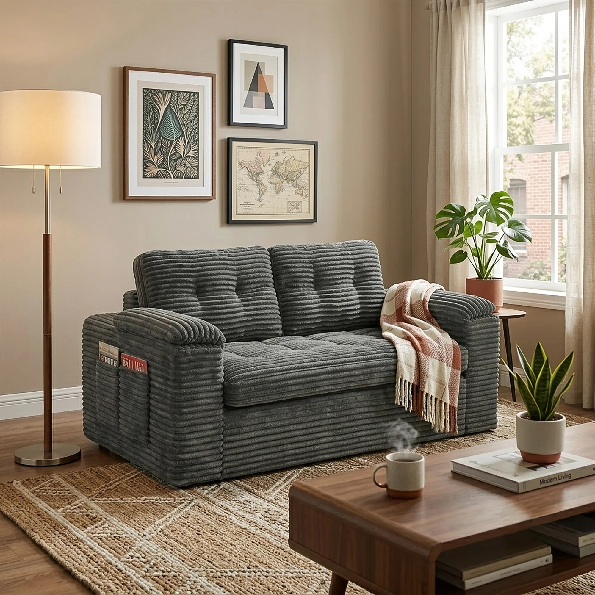 Latitude Run® Boneless  60-Inch Modern Cloud Cushion Loveseat with Armrests - Dark Gray | Wayfair