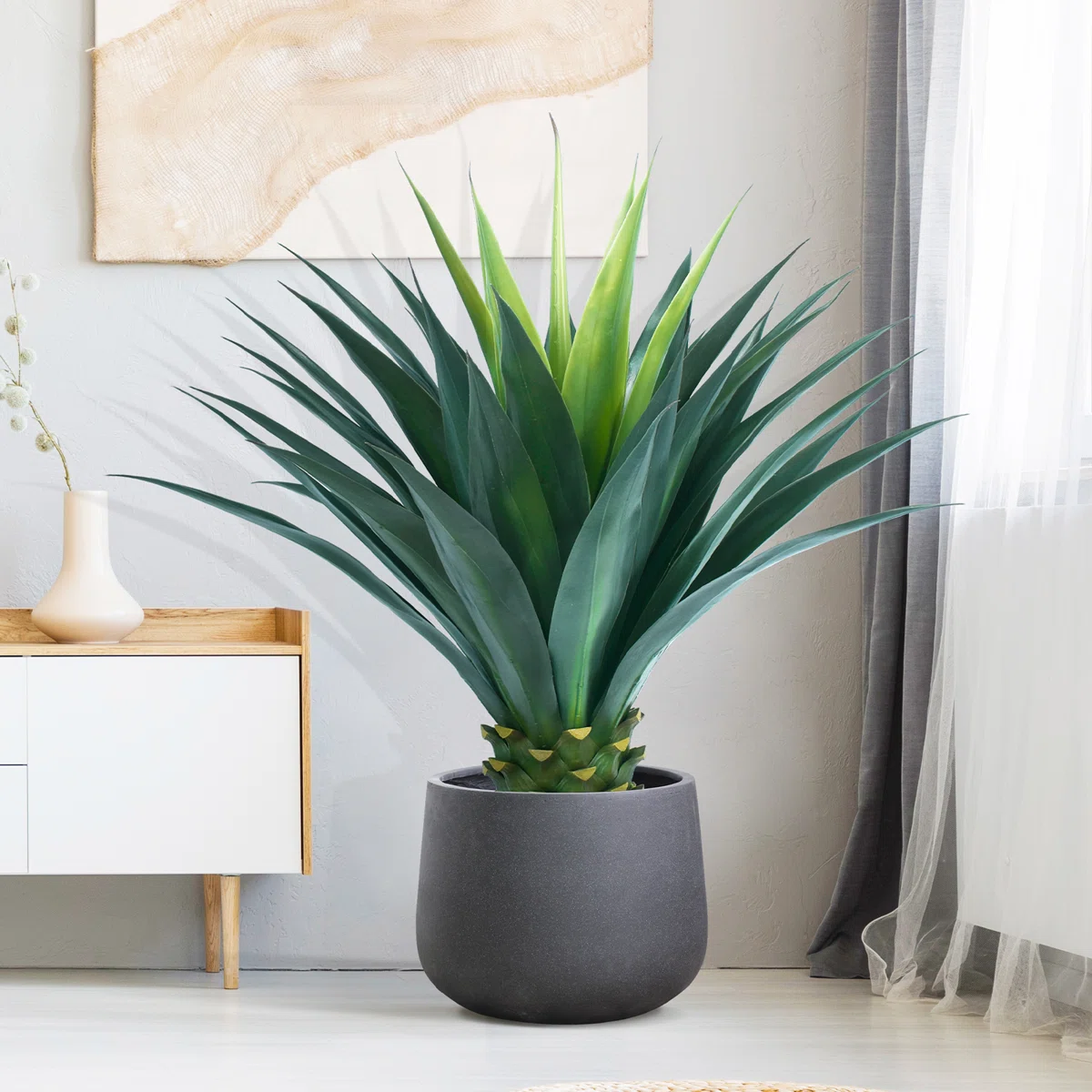 Artificial Agave Plant - in Black Nursery Pot (Pot Not Included), Realistic Faux Succulent for Indoor & Outdoor Desert-Chic Decor