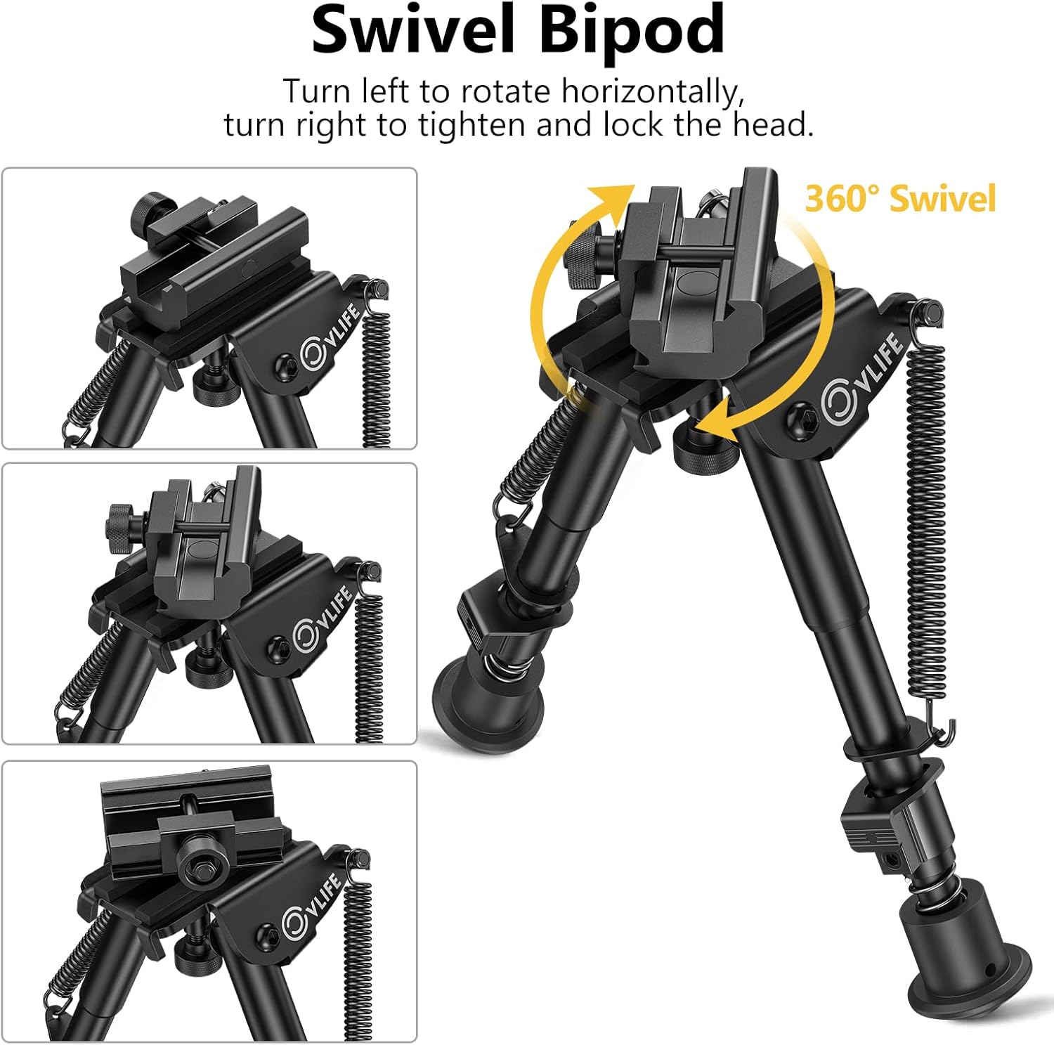 CVLIFE 6-9 Inch Picatinny Bipod with 360 Degrees Swivel Bipod Picatinny Adapter & Spring Return Rifle Bipods for Hunting