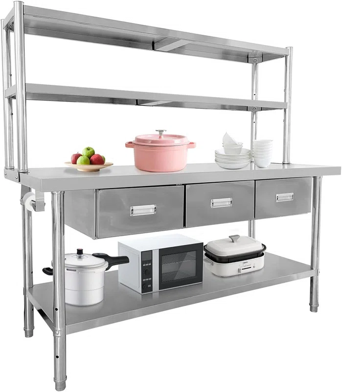 Stainless Steel Table with Shelves & Drawers, 60"/71" Commercial Work Table 1460LBS Capacity