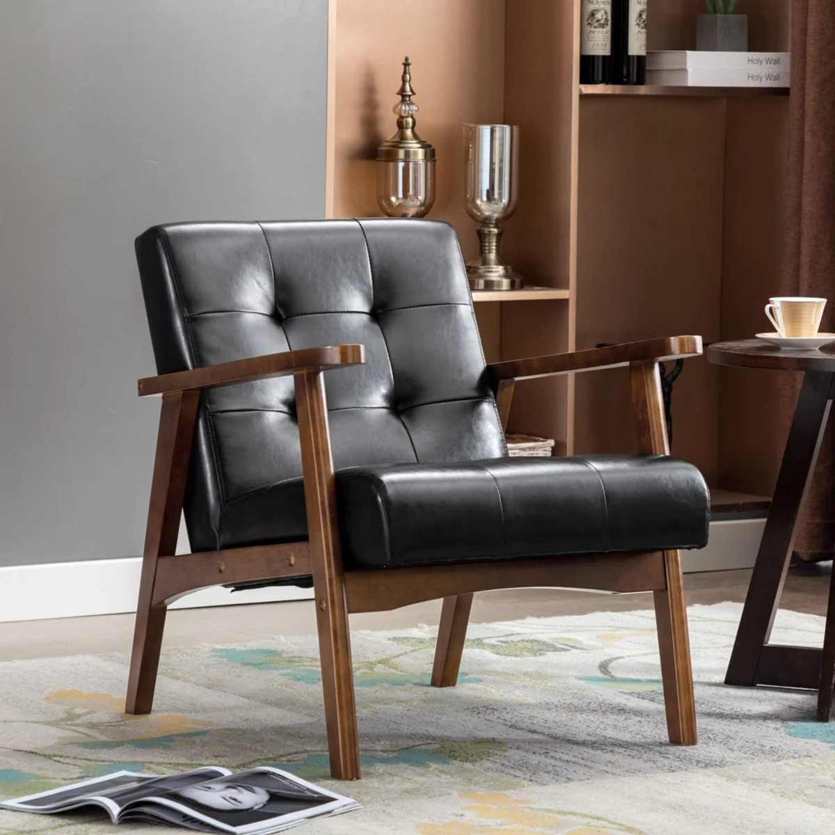 Havva 21.65'' Wide Tufted Artificial Leather Mid-Century Modern Armchair