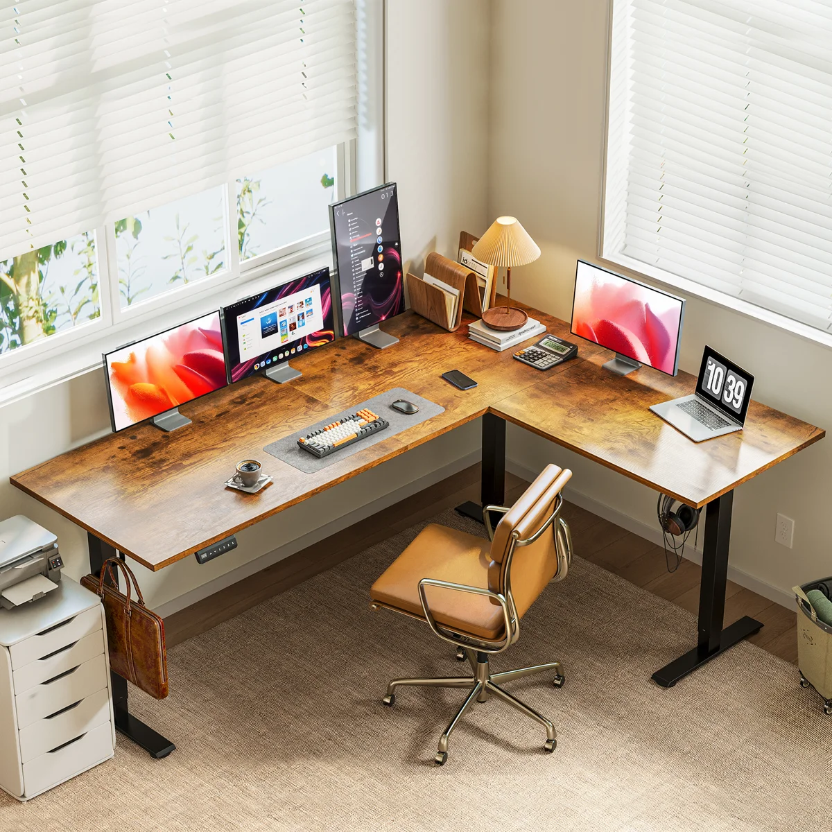 Electric Standing Desk With Memory Controller, Height Adjustable Standing Desk With Versatile Hooks,L-Shaped Standing Desk For Home Office
