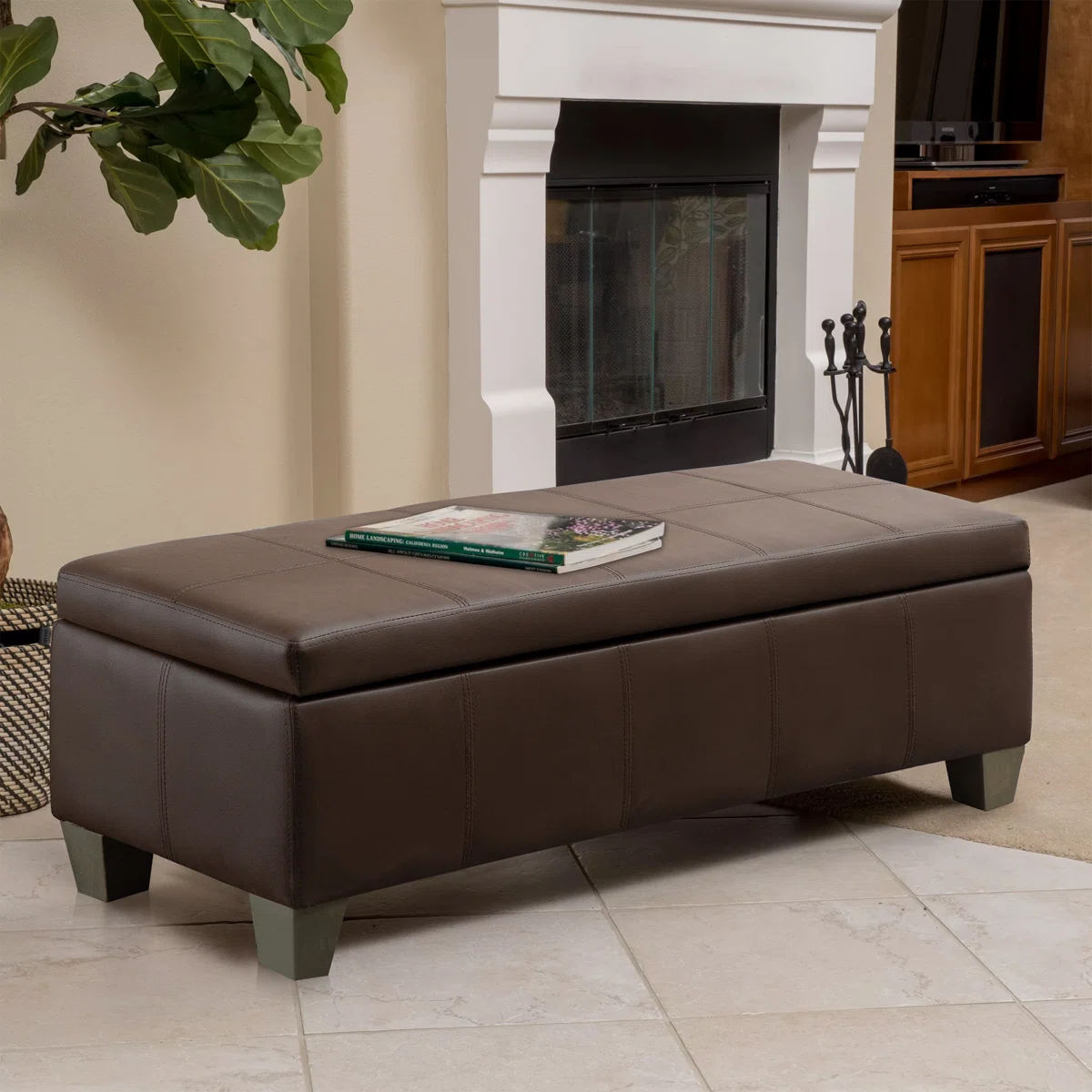 51 Inch Faux Leather Rectangle Storage Ottoman