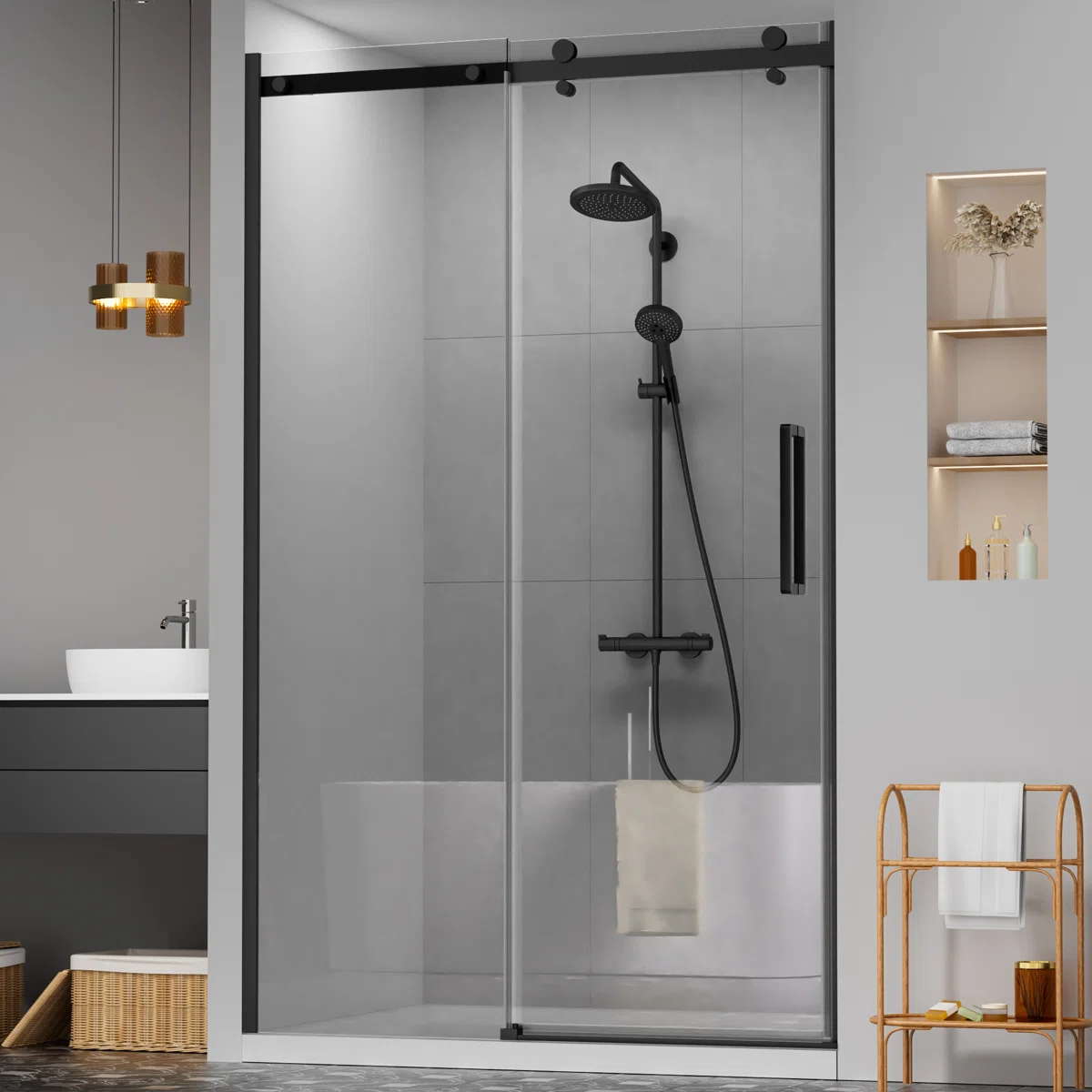 44"-48" W x 76" H Single Sliding Frameless Shower Door with 5/16" (8mm) Crystal Clear Tempered Glass