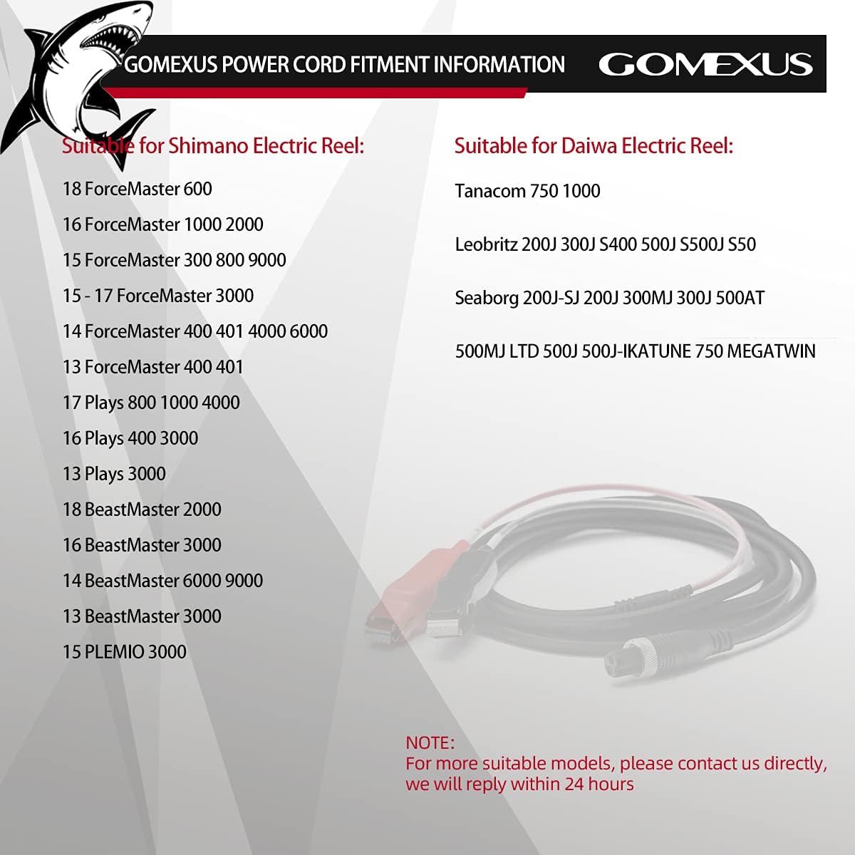 GOMEXUS Power Cord Compatible for Daiwa Tanacom Seaborg Shimano Plays ForceMaster Electric Reels Power Cable 270cm 500cm 8.86ft power cord