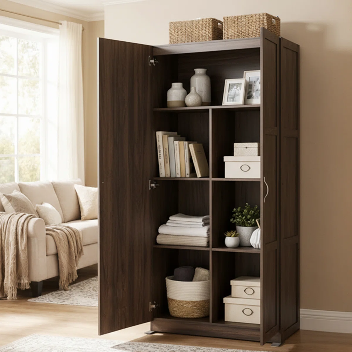 Storage Cabinet, Large Capacity Wardrobe, Wooden Storage Unit