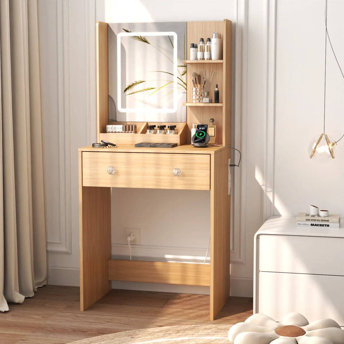 Vanity Desk with Mirror and Lights, Makeup Vanity with Drawers