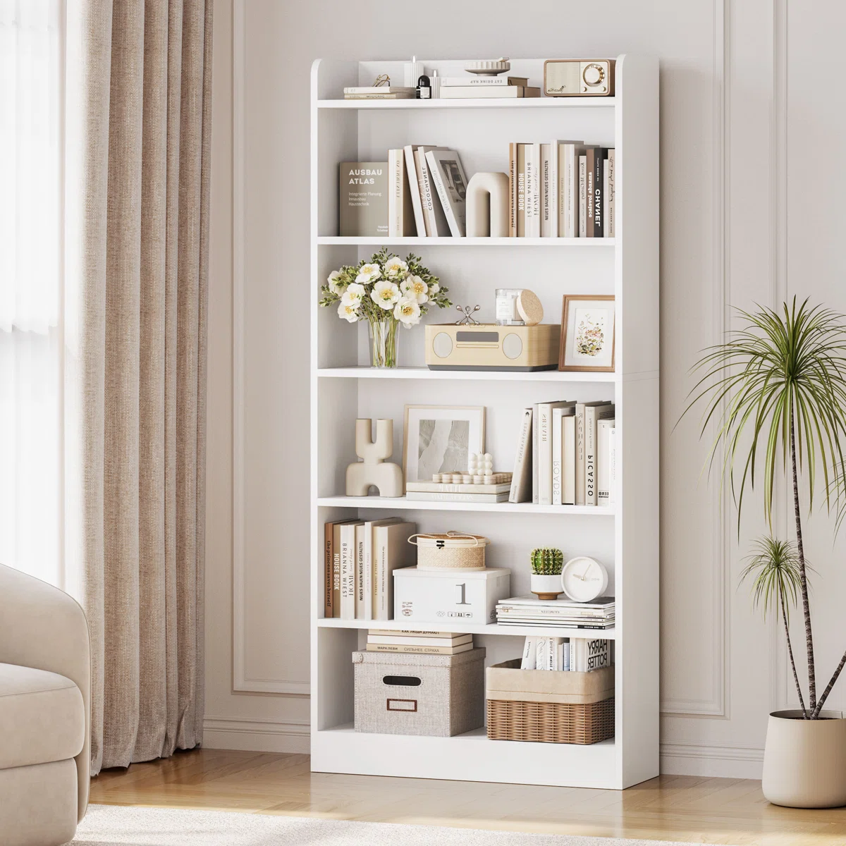 Modern Simple Tall Bookcase with Top Open Compartment