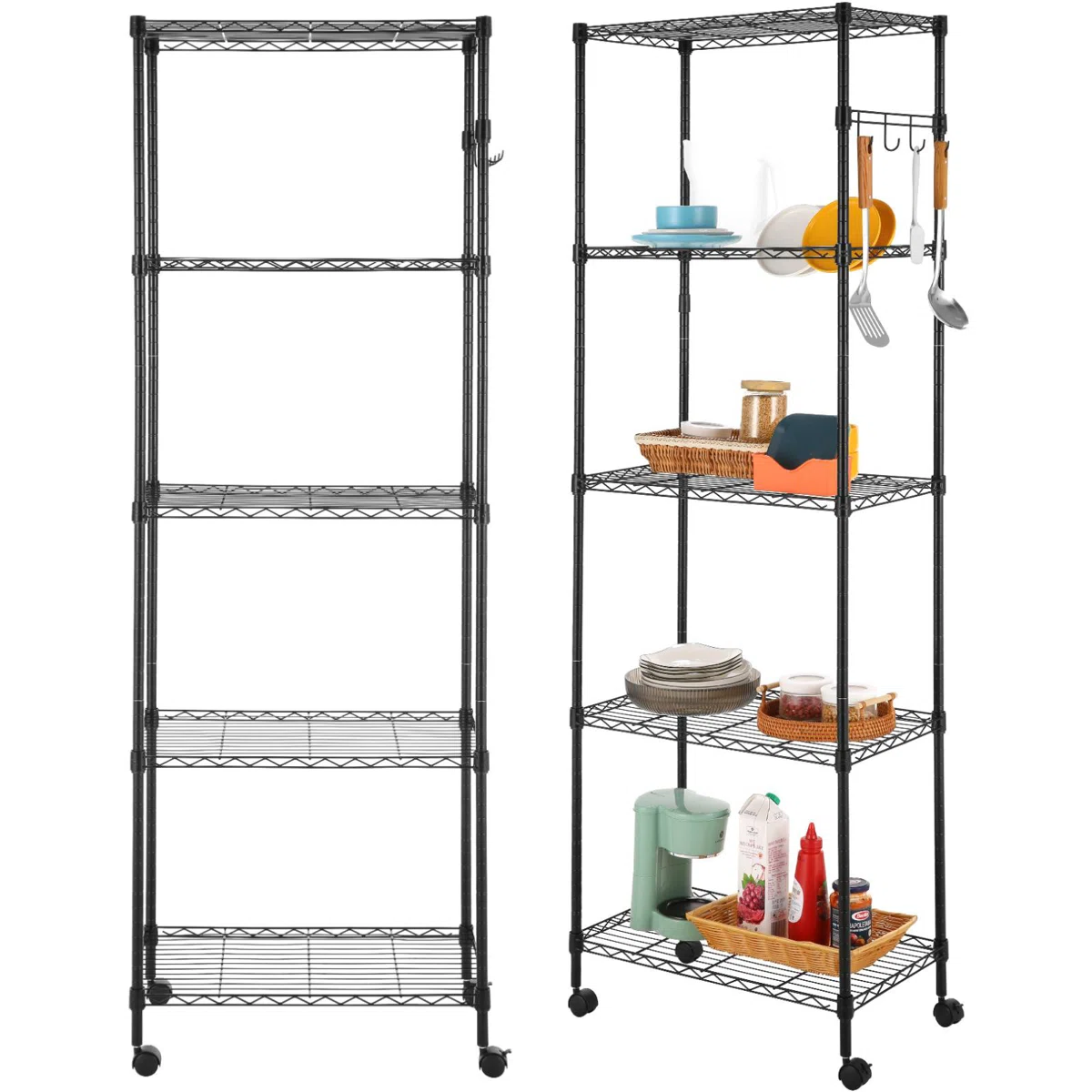 Roshida Metal Height -Adjustable Shelving Unit with Wheels