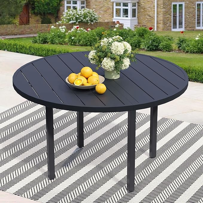 Patio Metal 60 L x 60 W Outdoor Round Dining Table