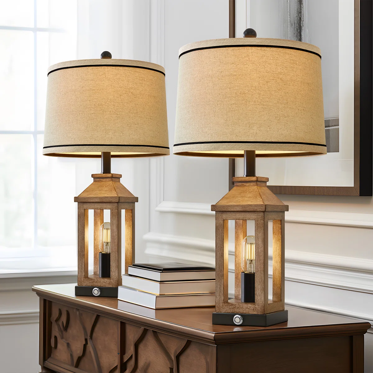 Roza 23.75" Retro Lamp Set, Suitable for Living Room, Study Room, Bedroom and Bedside