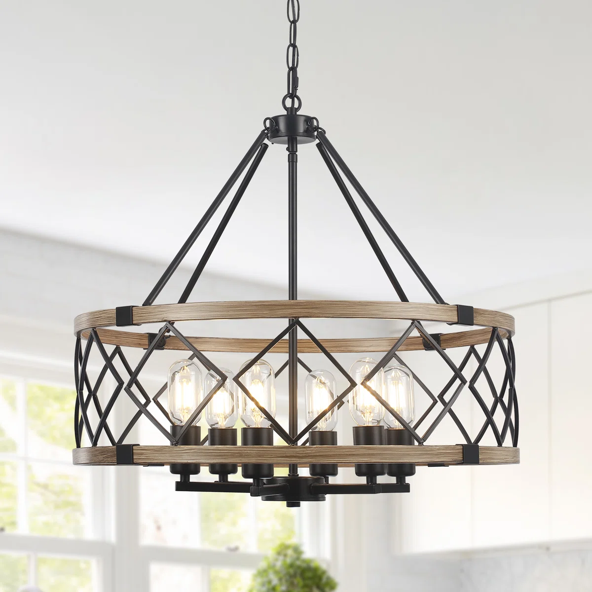 Williston Forge 6- Light 21.65" Dimmable Farmhouse Geometric Drum Chandelier Ceiling Lights for Foyer Kitchen Island Living Room
