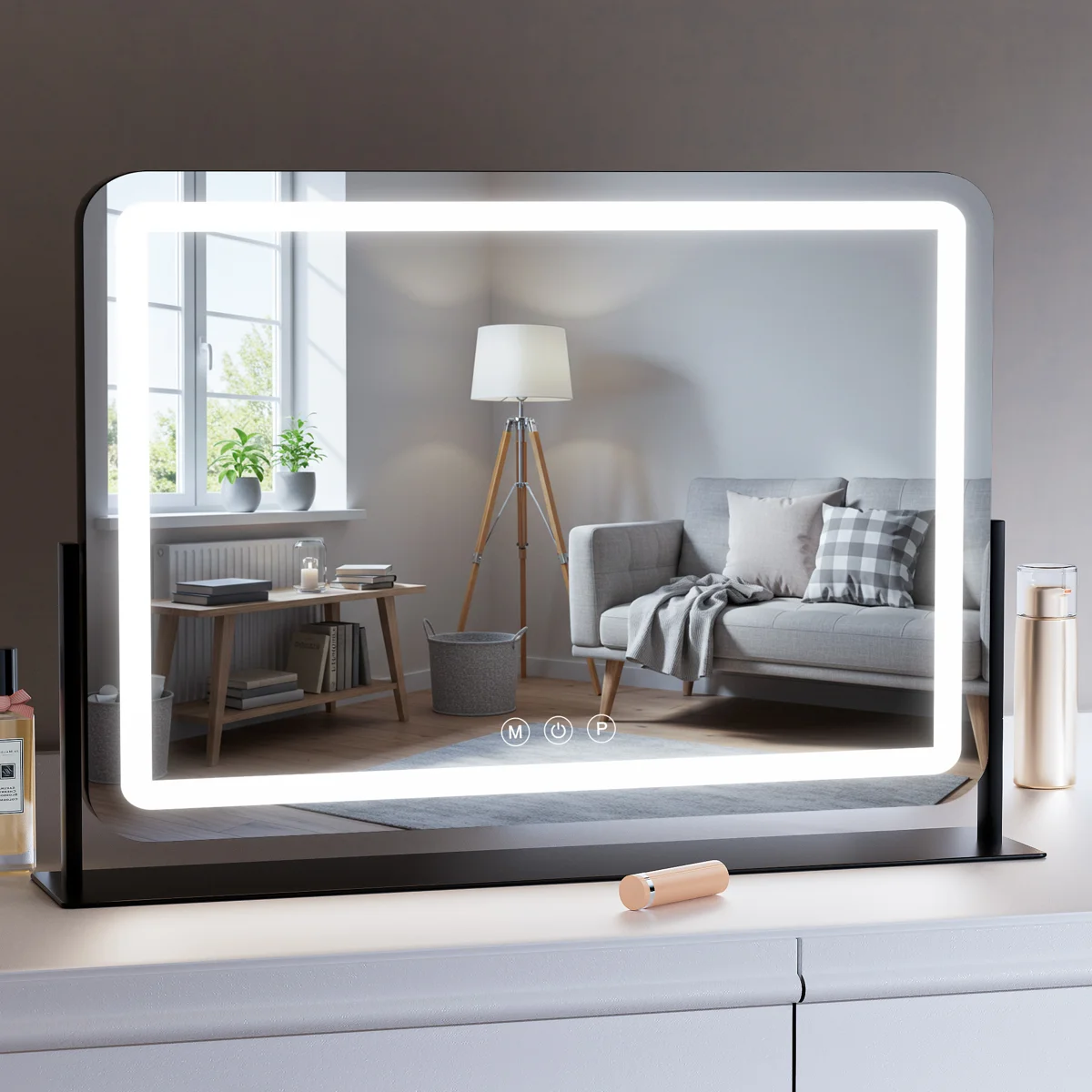 Rectangle LED Mirror, Touch Control Stepless 3 Colours Temperature & Dimmable Light