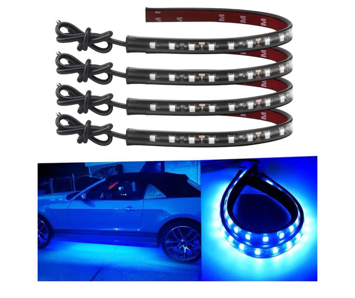 12V Led Light Strip 18 Connectable Blue LEDs Strip Lights for Car Motorcycle Golf Cart Automotive T